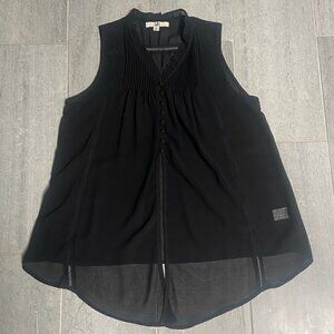 Ya Los Angeles Sheer Hi Low Sleeveless Blouse Split Front Black Sz Medium